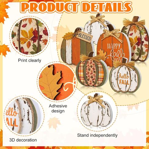 Leinuosen 6 Pcs Fall Pumpkin Decor Pumpkin Wooden Block Sign Fall Tiered Tray Decor for Home Autumn Table Centerpieces Decorations for Thanksgiving Harvest Table Mantel Shelf in Saudi Arabia