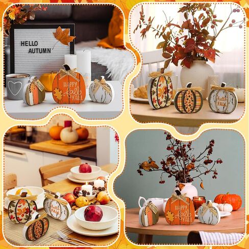 Leinuosen 6 Pcs Fall Pumpkin Decor Pumpkin Wooden Block Sign Fall Tiered Tray Decor for Home Autumn Table Centerpieces Decorations for Thanksgiving Harvest Table Mantel Shelf in Saudi Arabia
