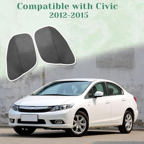 قطعتان من غطاء مسند الذراع للوحة الباب الأمامي متوافق مع Honda Civic 9th Gen 2012-2015 مسند ذراع من الجلد الأيسر والأيمن تم استبدال تنجيد الجلد باللون الأسود (الجزء الجلدي فقط) in Saudi Arabia