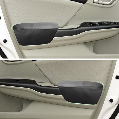 قطعتان من غطاء مسند الذراع للوحة الباب الأمامي متوافق مع Honda Civic 9th Gen 2012-2015 مسند ذراع من الجلد الأيسر والأيمن تم استبدال تنجيد الجلد باللون الأسود (الجزء الجلدي فقط) in Saudi Arabia