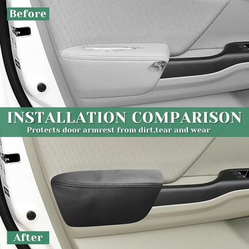 قطعتان من غطاء مسند الذراع للوحة الباب الأمامي متوافق مع Honda Civic 9th Gen 2012-2015 مسند ذراع من الجلد الأيسر والأيمن تم استبدال تنجيد الجلد باللون الأسود (الجزء الجلدي فقط) in Saudi Arabia