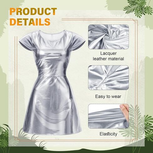 4 Pcs Halloween Tin Costume for Woman Dress Gloves Socks and Axe Space Costume Cosplay Planet Silver Metallic in Saudi Arabia