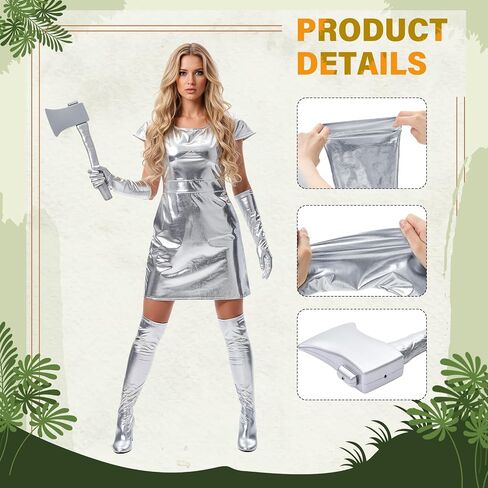 4 Pcs Halloween Tin Costume for Woman Dress Gloves Socks and Axe Space Costume Cosplay Planet Silver Metallic in Saudi Arabia