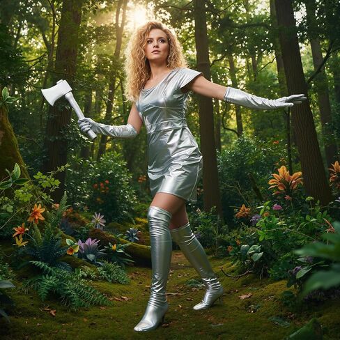 4 Pcs Halloween Tin Costume for Woman Dress Gloves Socks and Axe Space Costume Cosplay Planet Silver Metallic in Saudi Arabia