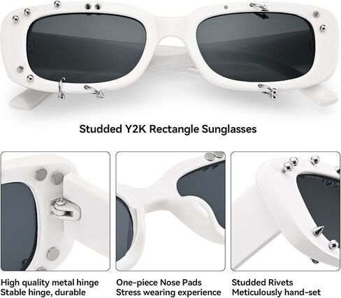 Dollger Rectangle Sunglasses for Women Fashion Y2k Studded Punk Cool Square Rivets Sun Glasses Men in Saudi Arabia