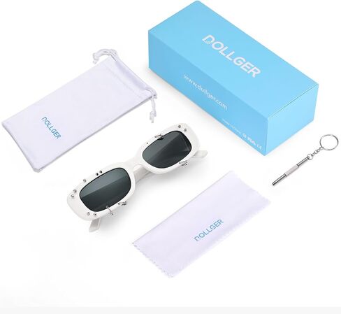 Dollger Rectangle Sunglasses for Women Fashion Y2k Studded Punk Cool Square Rivets Sun Glasses Men in Saudi Arabia