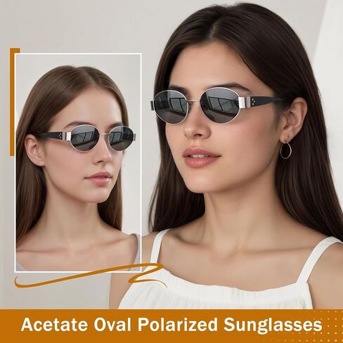 Retro Polarized Oval Sunglasses for Women Men,Trendy Metal Acetate Sun Glasses Shades UV400 Protection in Saudi Arabia