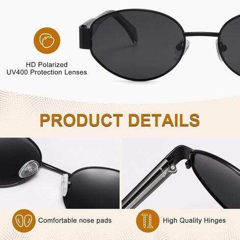 Retro Polarized Oval Sunglasses for Women Men,Trendy Metal Acetate Sun Glasses Shades UV400 Protection in Saudi Arabia