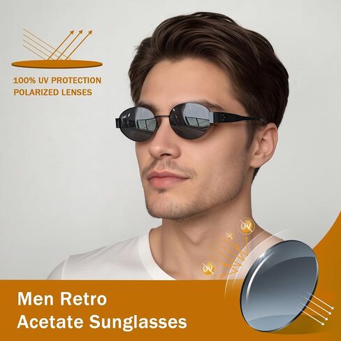 Retro Polarized Oval Sunglasses for Women Men,Trendy Metal Acetate Sun Glasses Shades UV400 Protection in Saudi Arabia