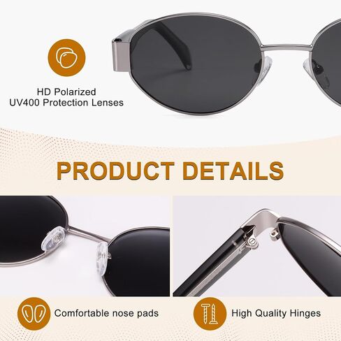 Retro Polarized Oval Sunglasses for Women Men,Trendy Metal Acetate Sun Glasses Shades UV400 Protection in Saudi Arabia