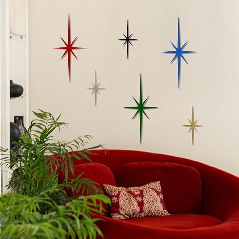 sxnzequnze Metal Rhinestone Octagonal Star Wall Decor Bling Diamonds Modern Rustic Style for Living Room Bedroom Kitchen Decoration Set of 4 （16.5 * 8.2inch/9.4 * 4.7inch） Black in Saudi Arabia