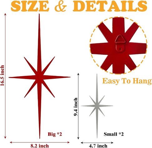 sxnzequnze Metal Rhinestone Octagonal Star Wall Decor Bling Diamonds Modern Rustic Style for Living Room Bedroom Kitchen Decoration Set of 4 （16.5 * 8.2inch/9.4 * 4.7inch） Black in Saudi Arabia