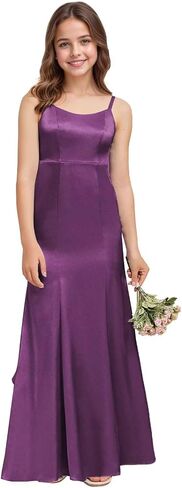 dideyttawl Mermaid Junior Bridesmaid Dress V Neck Stretch Satin Ruffles Bow Flower Girl Dress 2522 in Kuwait