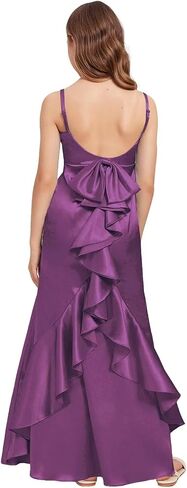 dideyttawl Mermaid Junior Bridesmaid Dress V Neck Stretch Satin Ruffles Bow Flower Girl Dress 2522 in Kuwait