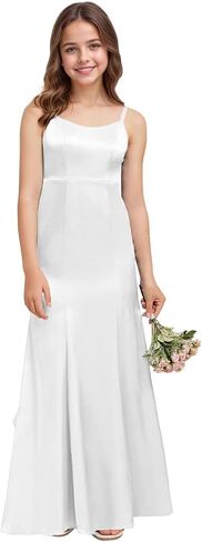 dideyttawl Mermaid Junior Bridesmaid Dress V Neck Stretch Satin Ruffles Bow Flower Girl Dress 2522 in Kuwait