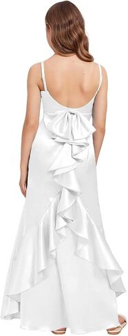 dideyttawl Mermaid Junior Bridesmaid Dress V Neck Stretch Satin Ruffles Bow Flower Girl Dress 2522 in Kuwait