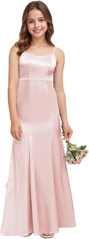 dideyttawl Mermaid Junior Bridesmaid Dress V Neck Stretch Satin Ruffles Bow Flower Girl Dress 2522 in Kuwait