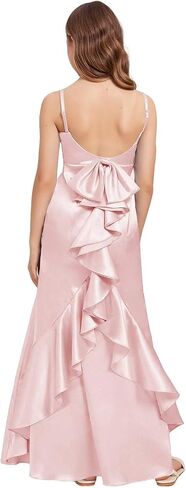 dideyttawl Mermaid Junior Bridesmaid Dress V Neck Stretch Satin Ruffles Bow Flower Girl Dress 2522 in Kuwait