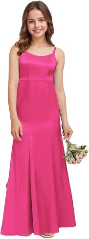 dideyttawl Mermaid Junior Bridesmaid Dress V Neck Stretch Satin Ruffles Bow Flower Girl Dress 2522 in Kuwait