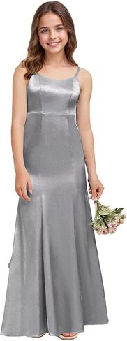 dideyttawl Mermaid Junior Bridesmaid Dress V Neck Stretch Satin Ruffles Bow Flower Girl Dress 2522 in Kuwait
