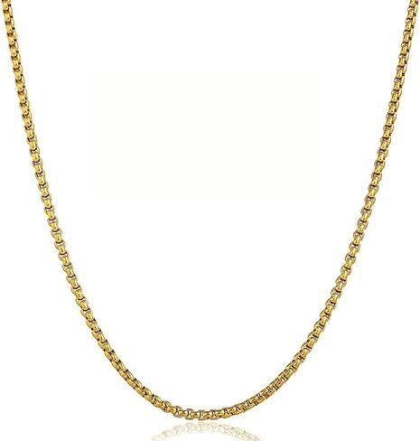 INFINIQUE CREATIONS 18k Gold Plated Stainless Steel Round Box Chain Bracelet Necklace 1.5-5mm 7"-38" in Saudi Arabia