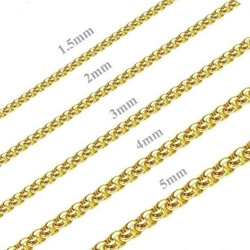 INFINIQUE CREATIONS 18k Gold Plated Stainless Steel Round Box Chain Bracelet Necklace 1.5-5mm 7"-38" in Saudi Arabia