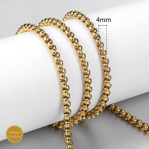 INFINIQUE CREATIONS 18k Gold Plated Stainless Steel Round Box Chain Bracelet Necklace 1.5-5mm 7"-38" in Saudi Arabia