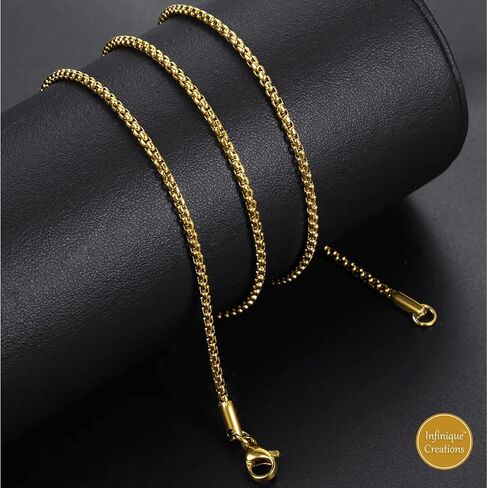 INFINIQUE CREATIONS 18k Gold Plated Stainless Steel Round Box Chain Bracelet Necklace 1.5-5mm 7"-38" in Saudi Arabia
