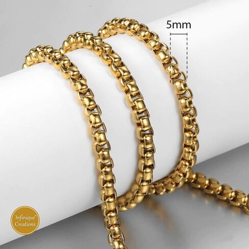 INFINIQUE CREATIONS 18k Gold Plated Stainless Steel Round Box Chain Bracelet Necklace 1.5-5mm 7"-38" in Saudi Arabia