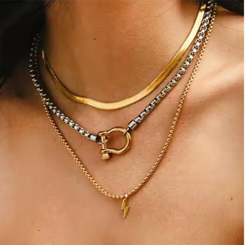 Bloomstone,18K Gold Plated Stainless Steel Necklace for Women – Hypoallergenic, Non-Tarnish Gold Link Chain, Everyday Stainless steel jewelry, Adjustable Layering Necklace in Saudi Arabia