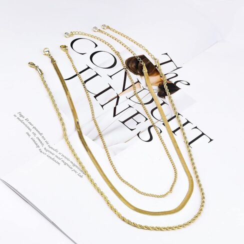 Dainty Herringbone Necklace for Women, 14K Gold Plated Snake Chain, Layered Choker, Simple Gold Jewelry. in Saudi Arabia