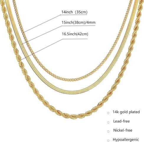 Dainty Herringbone Necklace for Women, 14K Gold Plated Snake Chain, Layered Choker, Simple Gold Jewelry. in Saudi Arabia