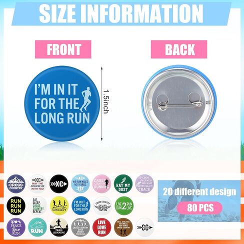 80 Pcs Cross Country Pins Gifts Running Button Pins Bulk Track Field Motivation Sport Accessories for Team Runner Pinback Backpacks Christmas Gifts in Saudi Arabia