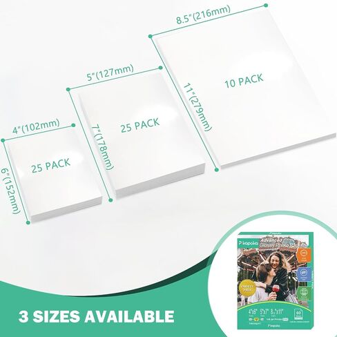 Glossy Photo Paper 4x6, 5x7, 8.5x11, 60 Variety Pack Bulk, Assorted Sizes, Inkjet printer, 52lb/200gsm in Kuwait