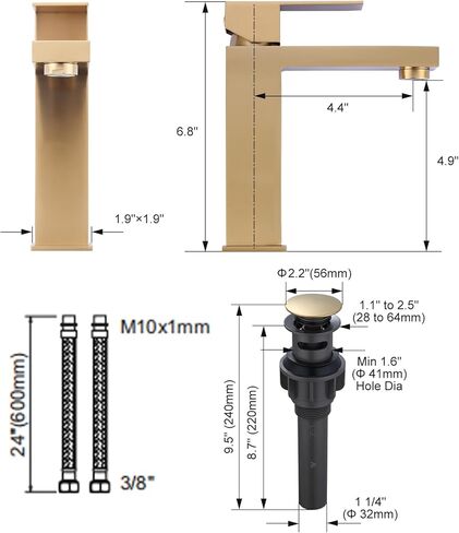 Vessel Sink Faucet Matte Black, ARCORA Single Handle Tall Bathroom Faucet, Single Hole Lavatory Vanity Mixer Bar Tap with Pop Up Drain and Faucet Supply Lines in Kuwait