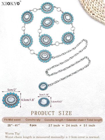 Boho Turquoise Concho Belt Western Bling Rhinestone Chain Belt Cowgirl Sparkly Crystal Waist Chain for Women in Kuwait