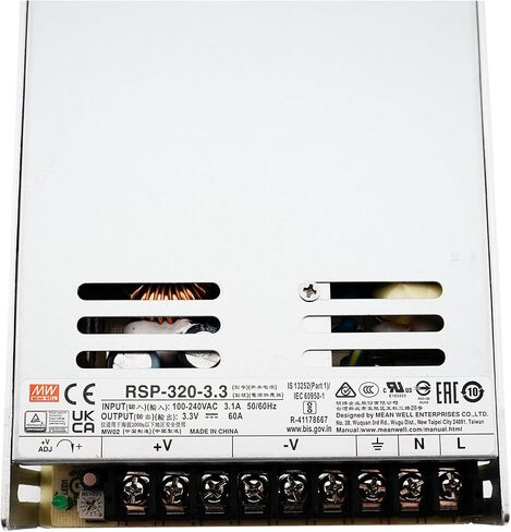 Mean Well RSP-320-5 Switching Enclosed Power Supply with PFC 5V 60A 300W AC/DC | Adjustable 4.5-5.5V Output | LED/A/V/Industrial | RoHS/UL Certified | Built-in Fan, Short Circuit & Overload Protection in Kuwait