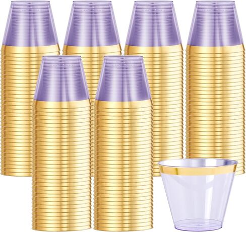 100 قطعة من أكواب بلاستيكية ذهبية وسوداء من Superrnal، سعة 9 أونصة، أكواب بلاستيكية أنيقة بحواف ذهبية، أكواب حفلات شفافة، أكواب زفاف فاخرة للاستعمال مرة واحدة للتجمعات العائلية، والشاي بعد الظهر، والحفلات in Kuwait
