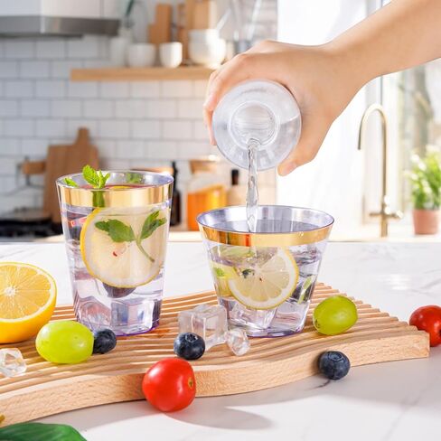 100 قطعة من أكواب بلاستيكية ذهبية وسوداء من Superrnal، سعة 9 أونصة، أكواب بلاستيكية أنيقة بحواف ذهبية، أكواب حفلات شفافة، أكواب زفاف فاخرة للاستعمال مرة واحدة للتجمعات العائلية، والشاي بعد الظهر، والحفلات in Kuwait