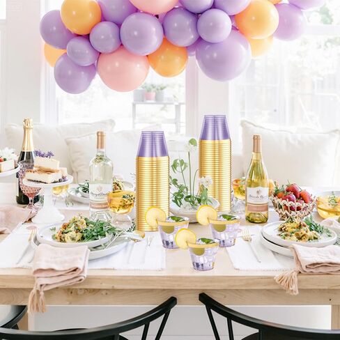 100 قطعة من أكواب بلاستيكية ذهبية وسوداء من Superrnal، سعة 9 أونصة، أكواب بلاستيكية أنيقة بحواف ذهبية، أكواب حفلات شفافة، أكواب زفاف فاخرة للاستعمال مرة واحدة للتجمعات العائلية، والشاي بعد الظهر، والحفلات in Kuwait