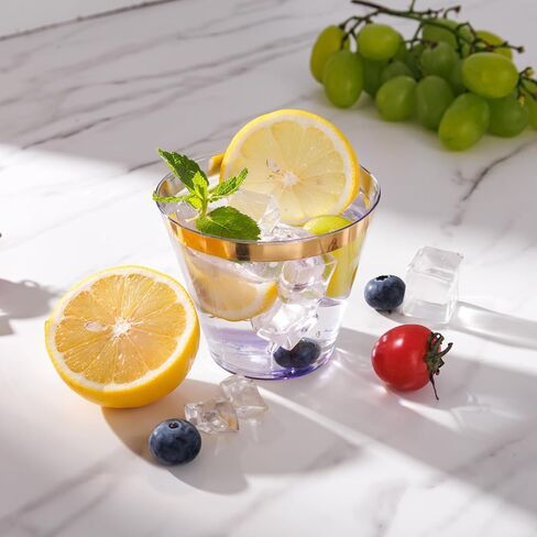 100 قطعة من أكواب بلاستيكية ذهبية وسوداء من Superrnal، سعة 9 أونصة، أكواب بلاستيكية أنيقة بحواف ذهبية، أكواب حفلات شفافة، أكواب زفاف فاخرة للاستعمال مرة واحدة للتجمعات العائلية، والشاي بعد الظهر، والحفلات in Kuwait