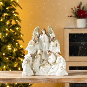 Glitzhome Christmas Nativity Set Nativity Scene Set Indoor 8" Resin Nativity Figurines Set 11 Pcs Removable Angel Statue Blue Nativity Sets & Figures Christian Holy Family Figure with Baby Jesus in Kuwait