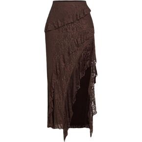 تنورة نسائية من Milumia ذات حافة مكشكشة من الدانتيل، تنانير طويلة غير متماثلة بخصر عالٍ in Kuwait