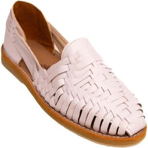 حذاء Huarache مسطح مصنوع يدويًا من الجلد للنساء من Mexico en la Piel - صندل مغلق من الأمام سهل الارتداء - أبيض وأسود in Kuwait