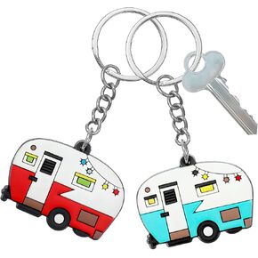 Grevosea 2 جهاز كمبيوتر شخصى RV Camper Keychain، Camper Keyring Camper Accessories مقطورات سلسلة مفاتيح سيارة التخييم الرجعية لديكور العربة RV السفر رحلة التخييم التذكارية in Kuwait