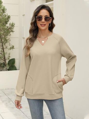 Eadinve Womens Disual Sweatshirts Long Longe V Viroce Fleece Pullover Side with Pocket Litte Louge Fit Fall Tops 2025 in Saudi Arabia