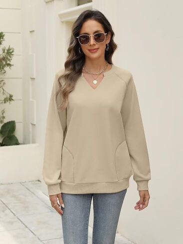 Eadinve Womens Disual Sweatshirts Long Longe V Viroce Fleece Pullover Side with Pocket Litte Louge Fit Fall Tops 2025 in Saudi Arabia