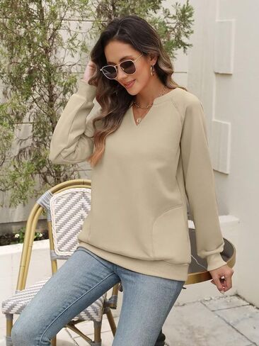 Eadinve Womens Disual Sweatshirts Long Longe V Viroce Fleece Pullover Side with Pocket Litte Louge Fit Fall Tops 2025 in Saudi Arabia