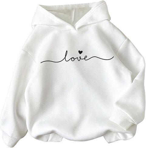 OYOANGLE Girl's Letter Graphic Print Long Sleeve Hoodies Cute Drop Shoulder Pullover Hooded Sweatshirts in Saudi Arabia