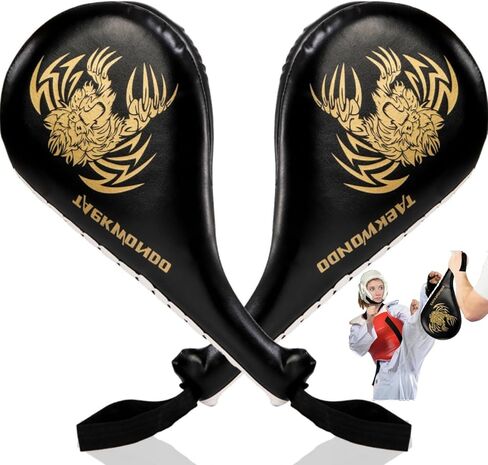 2 Pack Taekwondo Kick Pads, 15 x 7.5 x 2 inch Double Martial Arts Training Paddles, PU Leather Kickboxing Punching Target Pads, TKD Strike Boxing Sparring Equipment for Youth Adult, Black in Saudi Arabia